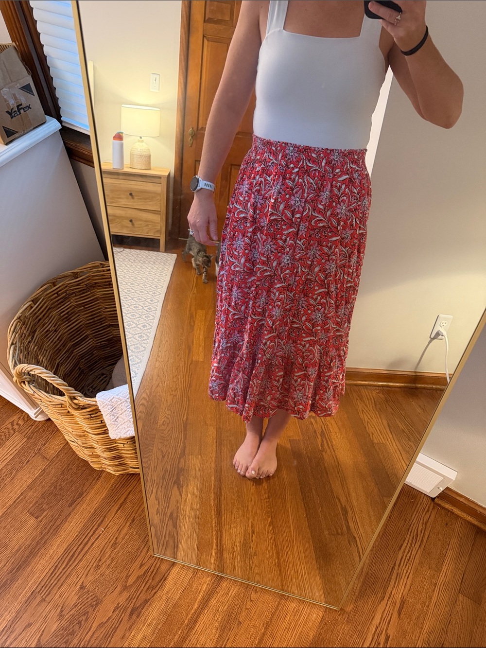LOFT Floral Tiered Midi Skirt
